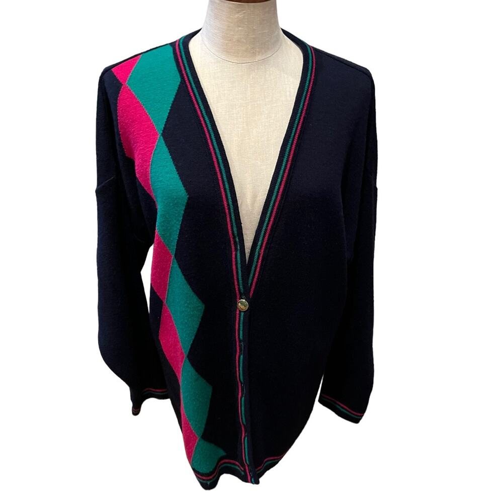 Vintage Balmoral Scottish Wool Collegiate Argyle Cardigan Sweater L